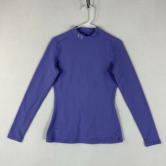 Under Armour ColdGear Semi-Fitted Thermal Mock Neck Shirt Womens Medium Purple - Picture 1 of 9